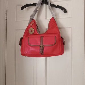 Isaac Mizrahi red leather extra large women's bag new with storage cloth